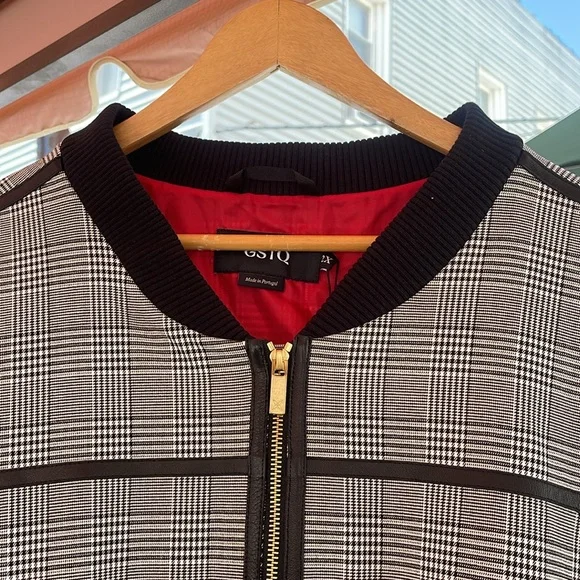 GSTQ - Women's Moto Gray Plaid Bomber Jacket Gray Size 2X